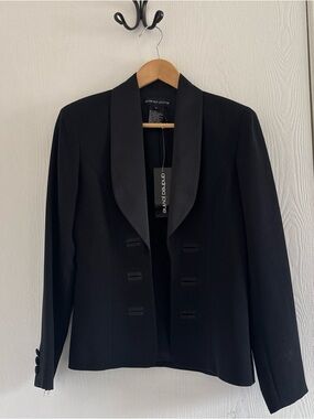 NWT Andrea Jovine Vintage Black Tuxedo Jacket Size 8 Shoulder Pads Satin Lapel